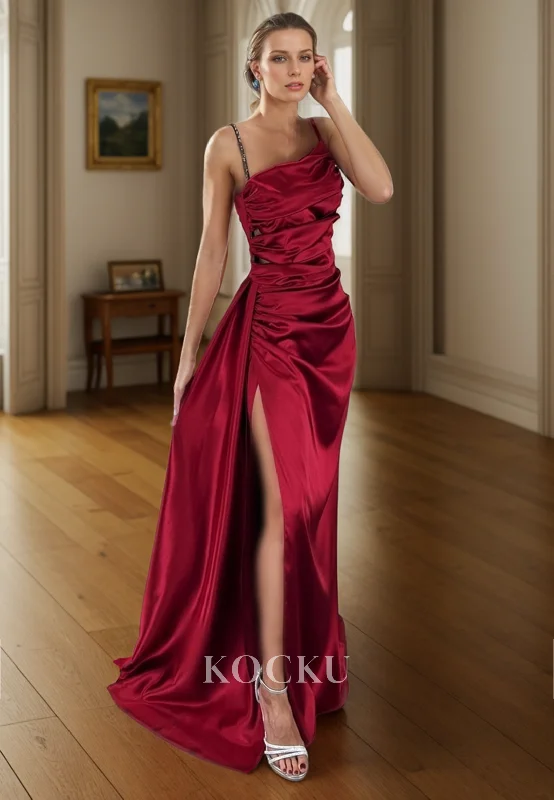 L3080 - Elegant & Simple Ruched Straps Straps Satin Evening Party Prom Dress With Split L3080 - Elegant & Simple Ruched Straps Straps Satin Evening Party Prom Dress With Split