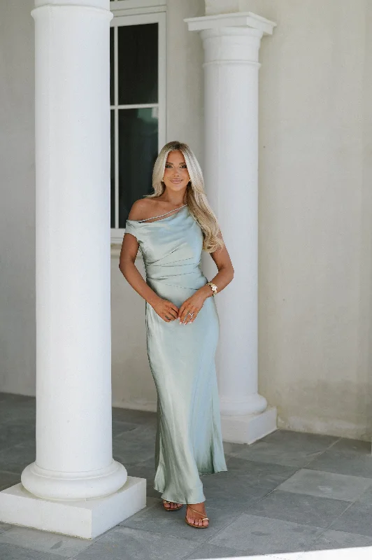 Rue Metallic Satin Dress-Sage