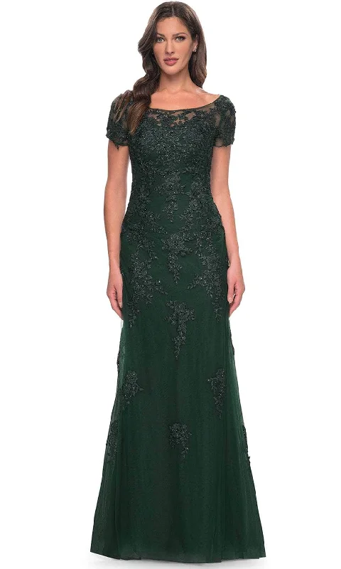La Femme 29792SC - Appliqued Short Sleeve Evening Dress