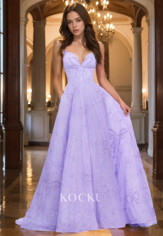 Spaghetti Straps A-Line Sweetheart Prom Dress Sleeveless Appliques Lace Evening Gowns with Train Spaghetti Straps A-Line Sweetheart Prom Dress Sleeveless Appliques Lace Evening Gowns with Train
