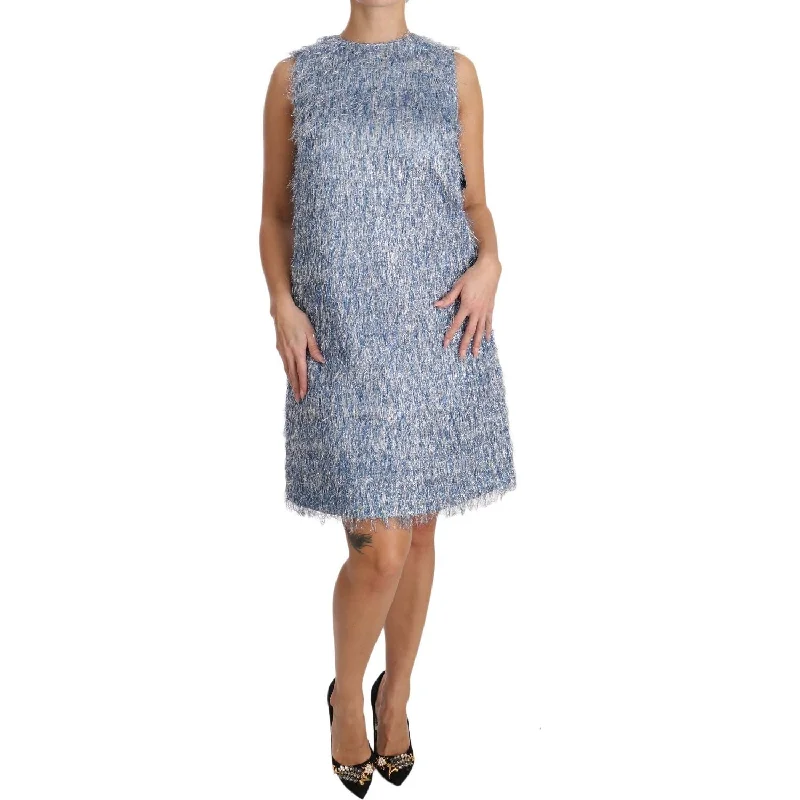 Dolce & Gabbana Elegant Light Blue Fringe Shift Dress