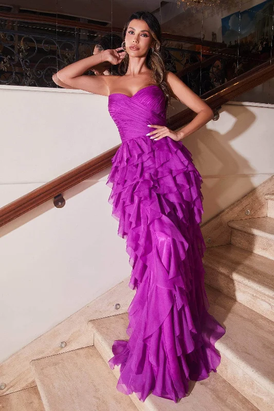 Ladivine CZ0027 - Tiered Ruffled Evening Dress