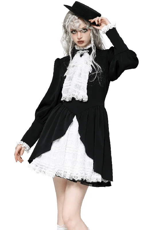 Lolita Black and White Lace Dress with Ruffled Skirt