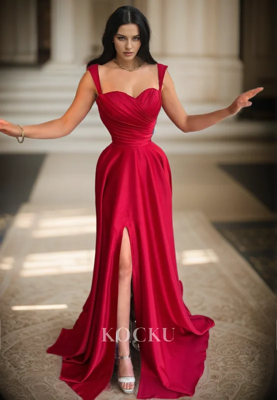 L3091 - Classic & Timeless Straps Sweetheart A-Line Satin Evening Party Prom Dress With Split L3091 - Classic & Timeless Straps Sweetheart A-Line Satin Evening Party Prom Dress With Split