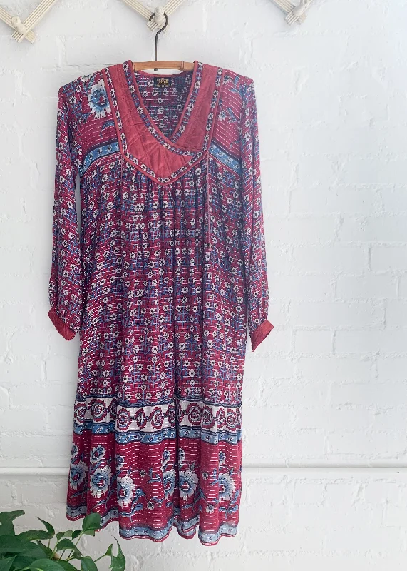 Vintage 1970s Indian Cotton Dress with Lurex Stripes