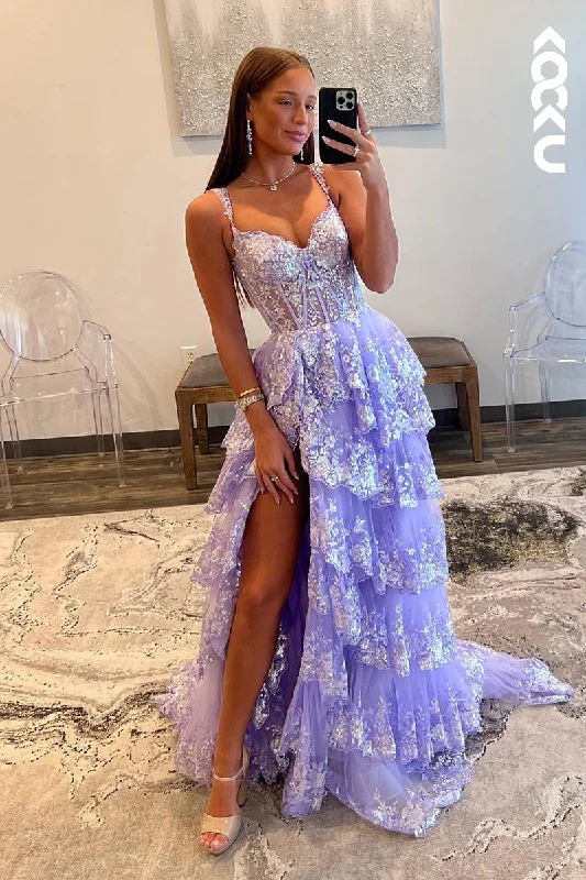 L2223 - Glamorous & Dramatic Straps Off-Shoulder Side Slit A-Line Applique Party Prom Dress L2223 - Glamorous & Dramatic Straps Off-Shoulder Side Slit A-Line Applique Party Prom Dress