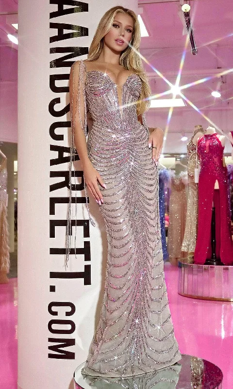 Portia and Scarlett PS24862C - Beaded Fringe Fitted Dress