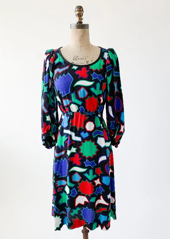 Vintage 1980s YSL Graphic Shapes Silk Dress