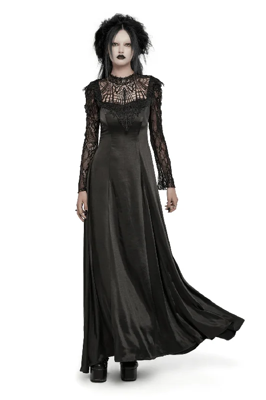 US SALE of Long Gothic Dress with Lace Sleeves and Drawstring Back