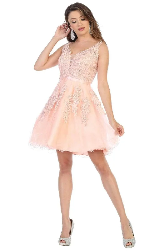 May Queen MQ1692 - V-Neck A-Line Cocktail Dress