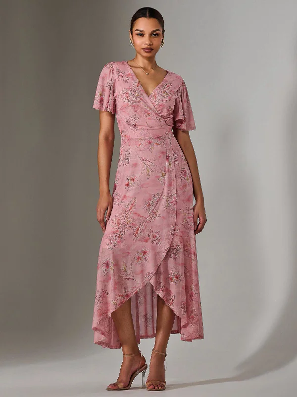 Wrap Midaxi Dress, Pink Floral