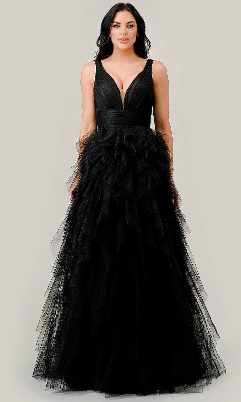 Cinderella Divine CD347 - Deep V-Neckline Ruched Prom Dress