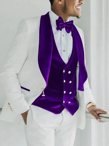 Wedding Tuxedo - Groom Suit - White And Purple Prom Suit Purple Prom Dress