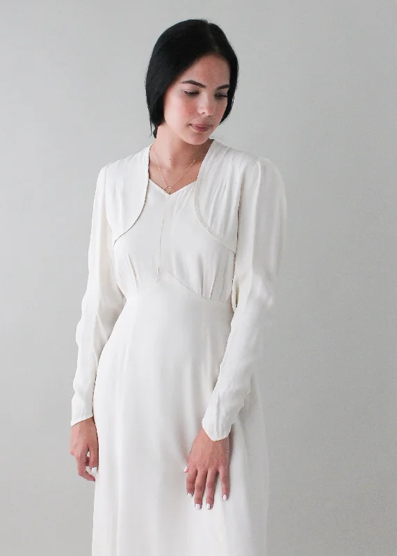 Vintage Early 1940s Ivory Full Length Dress