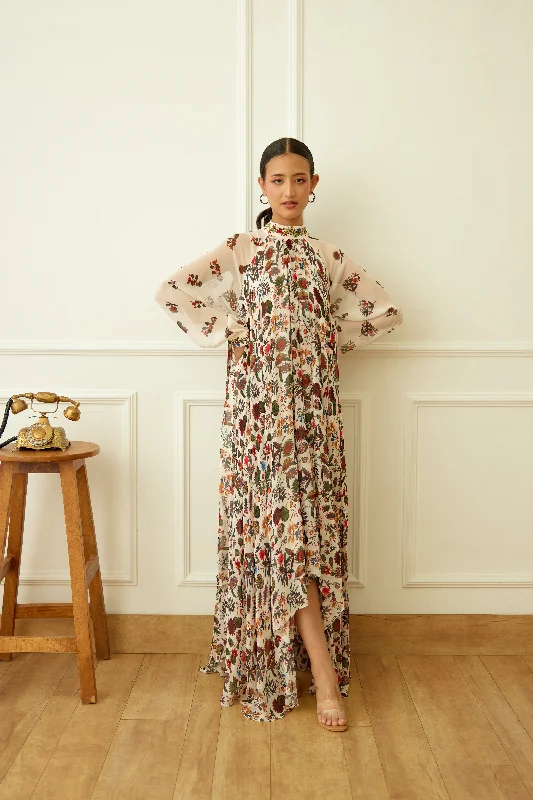 Ivory Kohinoor Jaal Print Assymetrical Dress