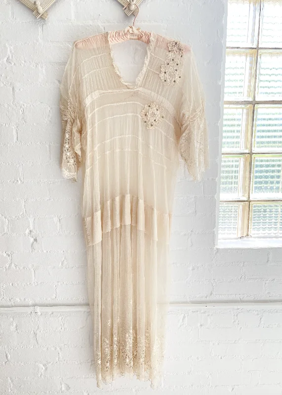 Vintage 1910s Mesh and Lace Dress