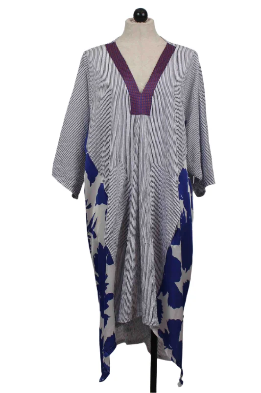 Cerulean Mix Print V Neck Dress-Alembika