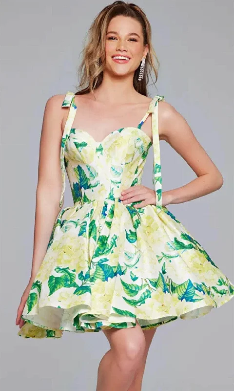 Jovani 39881 - Tie Straps Floral Cocktail Dress