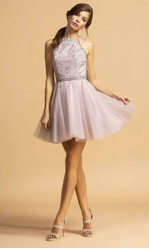 Aspeed Design S2095 - Halter Tulle Cocktail Dress