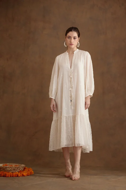 Cream Hand Braided Tassels Tier Dress