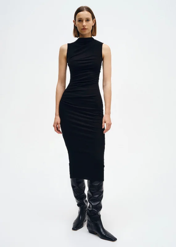 Silk Rib Sleeveless Twist Dress | Black