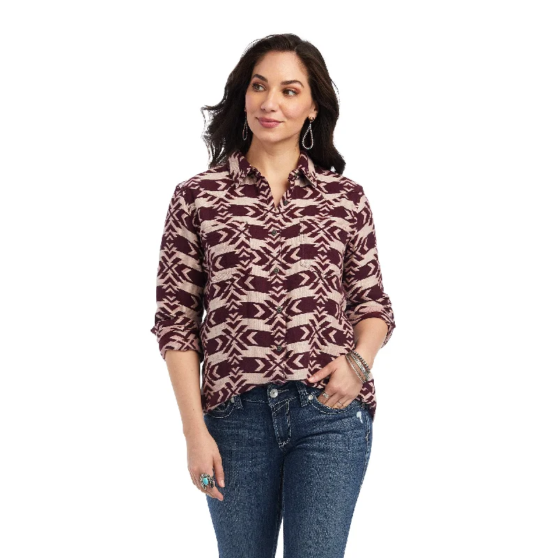 10041643 Ariat Wms Real Billie Jean L/S Shirt North Star Jacquard Classic V-Neck Short Shirt