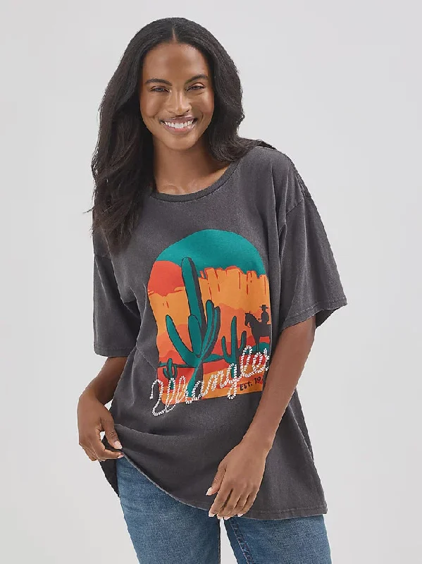 LADIES WRANGLER WESTERN GRAPHIC OVERSIZED TSHIRT Fashionable Pleated Short Shirt