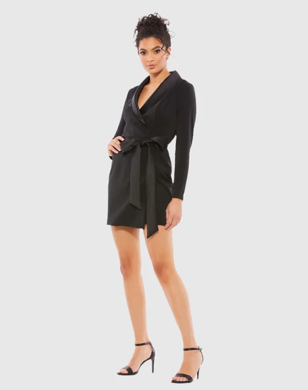 Long Sleeve Tuxedo Mini Dress Trendy A-Line Mini Dress