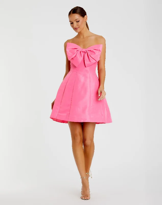 Strapless Oversized Bow Fit & Flare Mini Dress Casual Mini Dress with Pockets