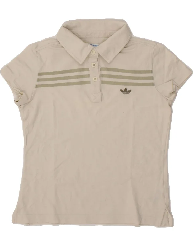 ADIDAS Womens Polo Shirt UK 10 Small Off White Cotton Fashionable Short Sleeve Shirt