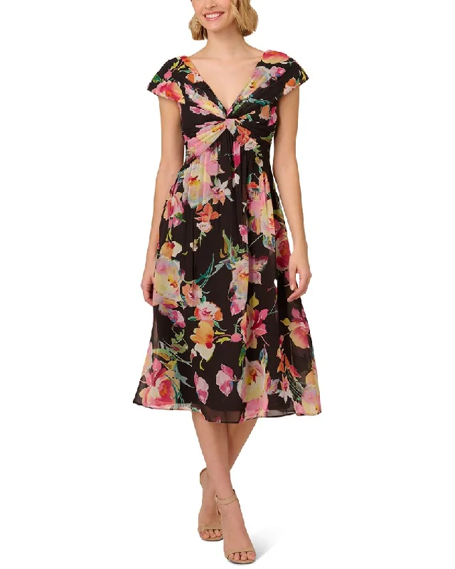 Adrianna Papell Printed Front Twist Midi Dress Fashionable Pleated Midi Dress