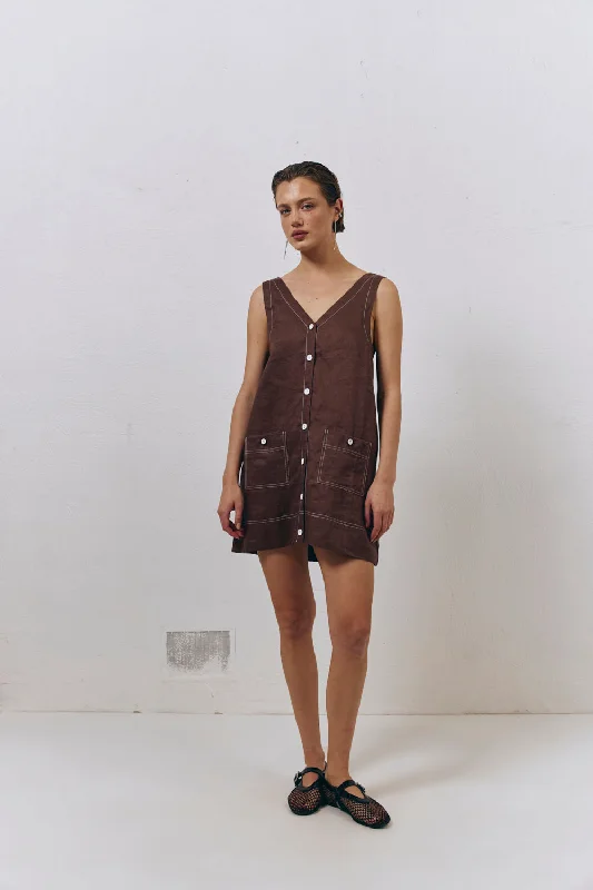 Alice Linen Mini Dress Brown Cozy Jersey Mini Dress