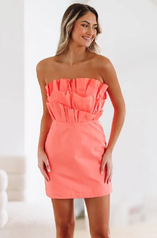 All Smiles Cocktail Mini Dress - Coral Elegant Off-Shoulder Dress Mini