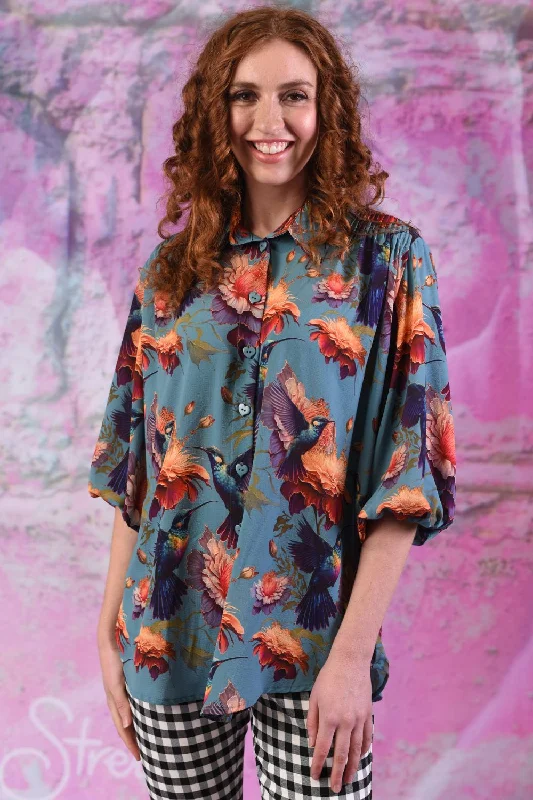 Amelia Shirt - Fantasy Birds Casual Button-Down Short Shirt