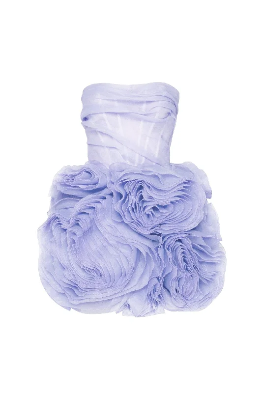 Appliquéd organza lavender mini dress Fashionable Pleated Mini Dress