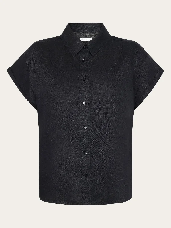 ASTER fold up short sleeve linen shirt - Black Jet Classic Casual Short Sleeve