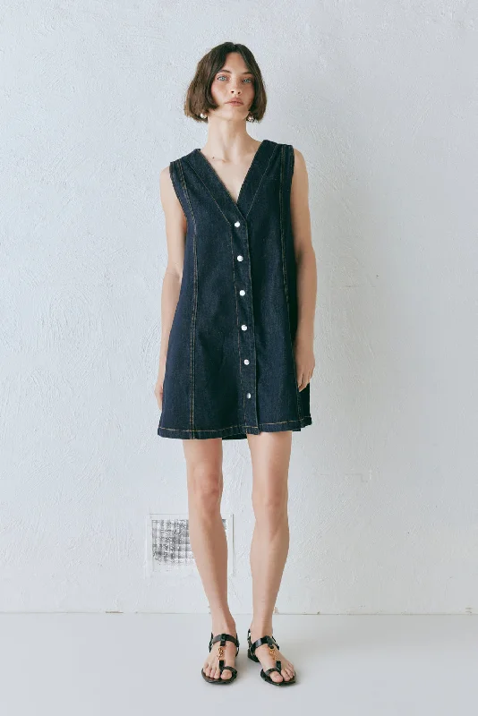 Aston Denim Mini Dress Indigo Casual High-Waist Mini Dress