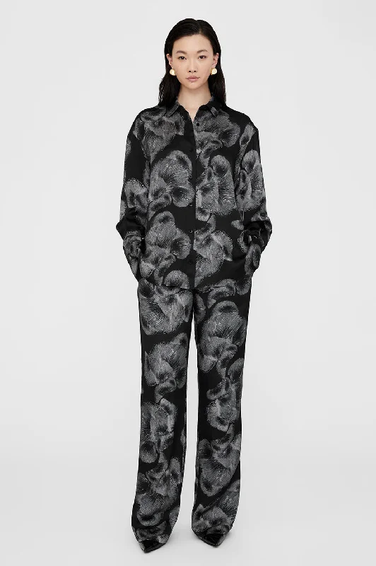 Avalon Shirt - Black Mushroom Print Elegant High-Low Short Shirt
