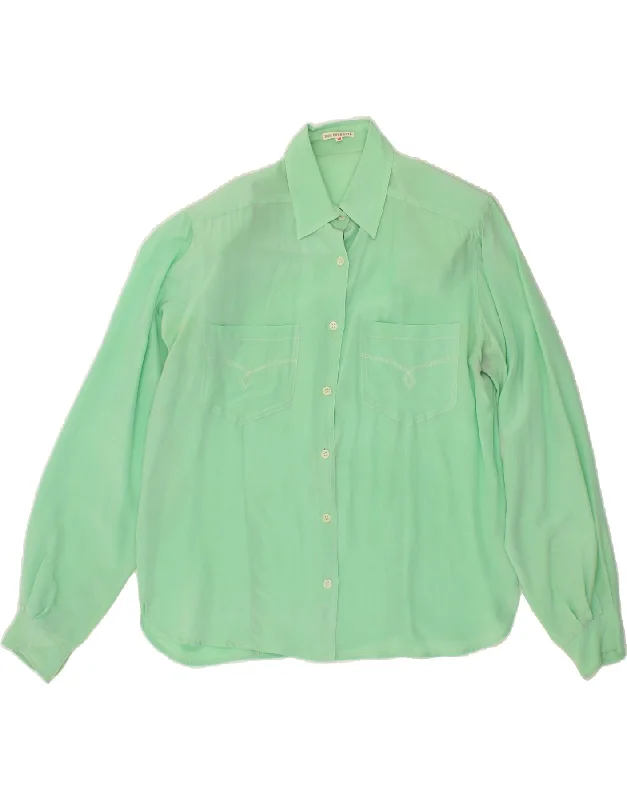 BALLOON Womens Shirt Blouse EU 38 Medium Green Silk Cozy Plain Short Sleeve