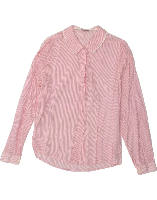 BENETTON Womens Shirt Blouse UK 16 Large Pink Pinstripe Cotton Comfortable Peplum Short Shirt