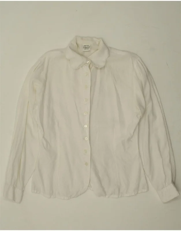 BENETTON Womens Shirt UK 12 Medium White Cotton Fashionable Cuffed Short Sleeve