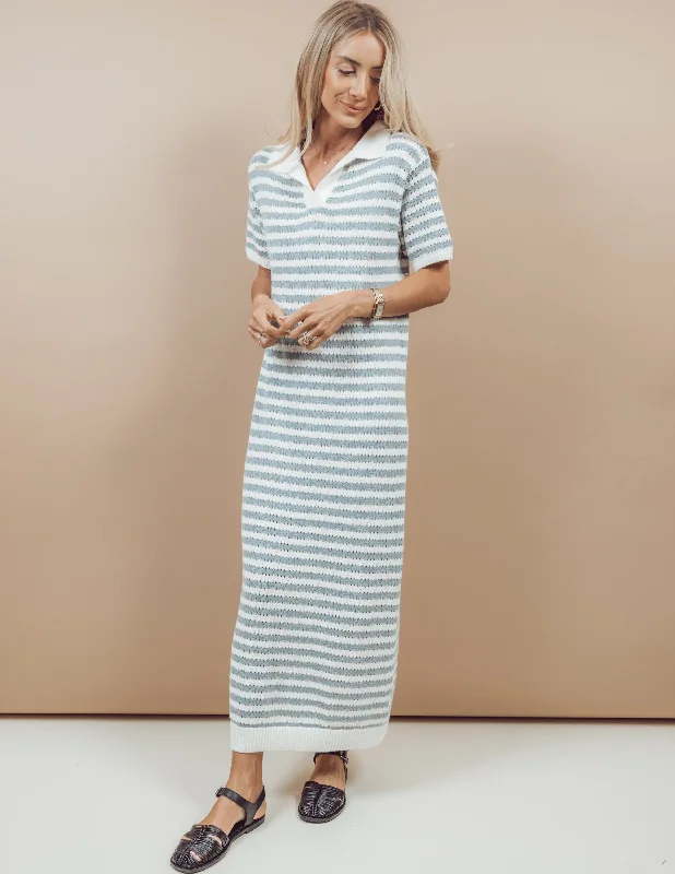 Billie Striped Midi Dress Cozy Midi Dress with Pockets