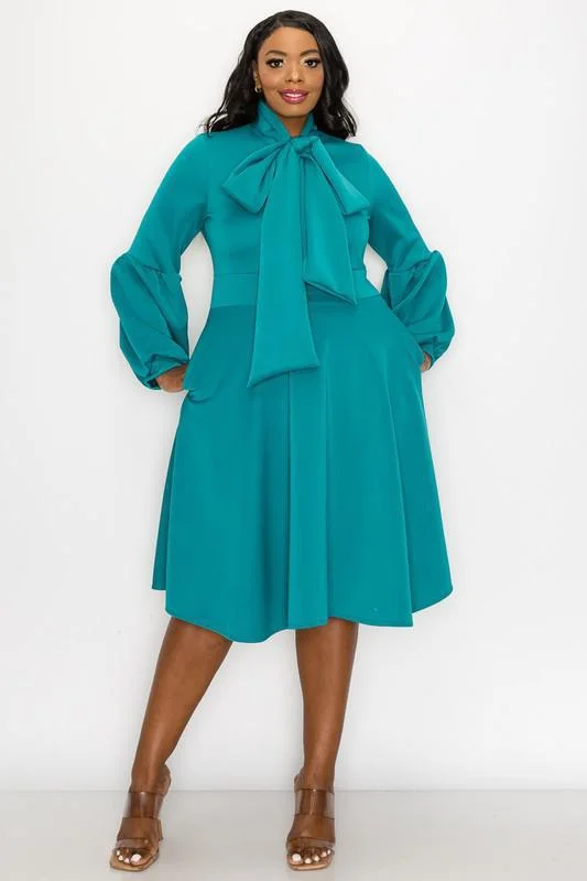 Bishop Sleeve Midi Dress Elegant V-Neck Midi Dress
