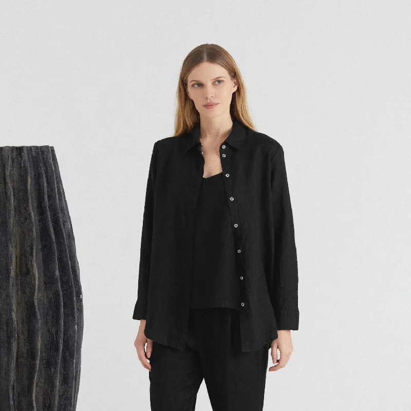 Black Linen Azalea Shirt Casual Slouchy Short Sleeve