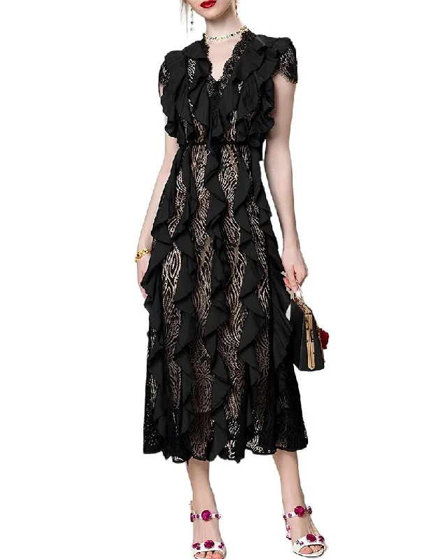 BURRYCO Midi Dress Elegant V-Neck Midi Dress