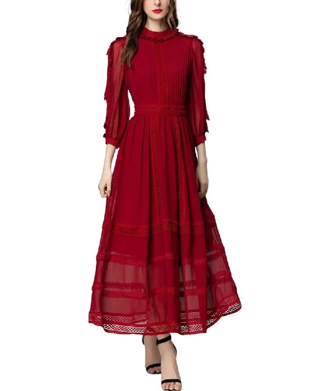 BURRYCO Silk-Blend Midi Dress Stylish Cold Shoulder Midi Dress