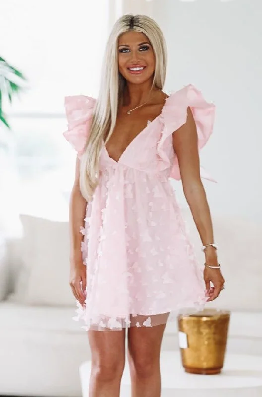 Butterfly Gardens Mini Dress - Pink Casual Button-Up Mini Dress