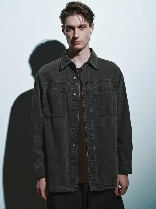 Button Up Loose Denim Shirt Elegant Lace-Trimmed Short Shirt