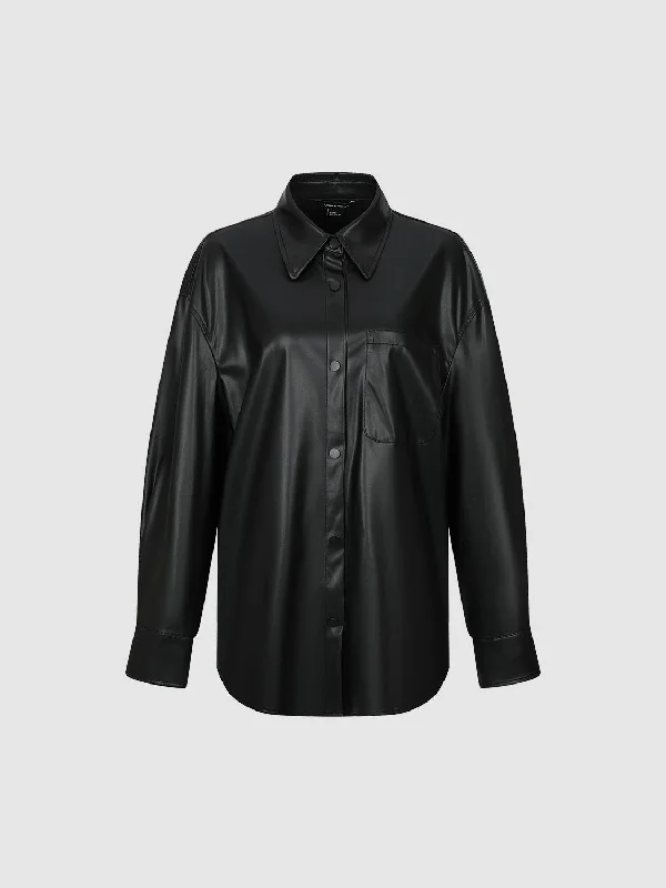Button Up Loose Shirt Fashionable Cuffed Short Sleeve