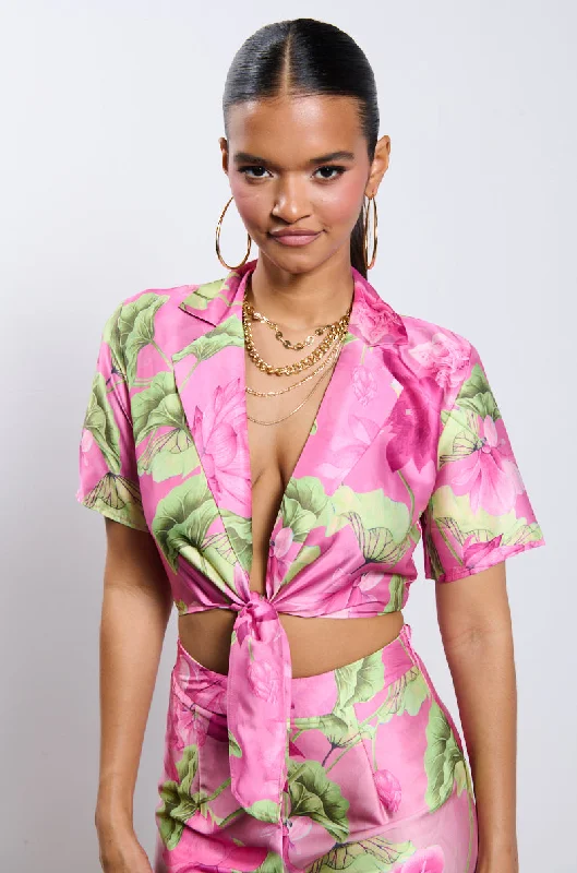 CATCH ME IN MIAMI PRINTED SATIN SHIRT Casual Cotton Short Shirt